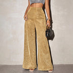Women's Elegant Wide-Leg Trousers in Sparkling Metallic Look