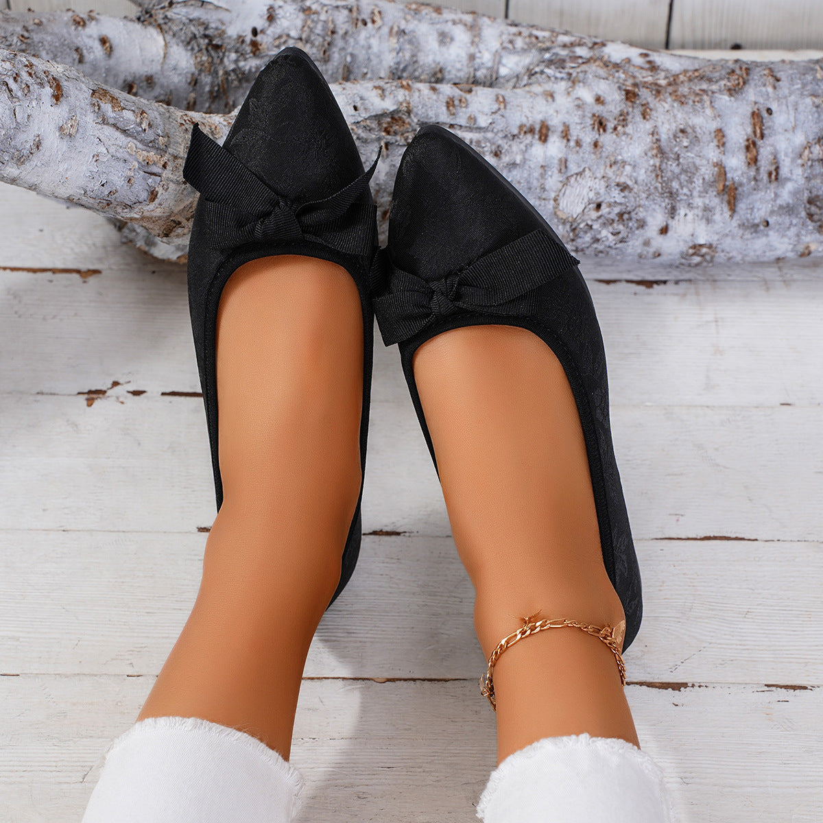 Women's Floral Ballet Flats with Bow