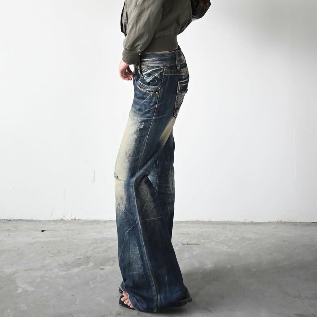 Women's Flared Jeans with Fashionable Distressed Look