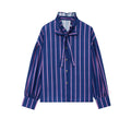 Women's Striped Long-Sleeve Blouse with Ruffled Collar