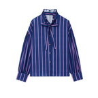 Women's Striped Long-Sleeve Blouse with Ruffled Collar