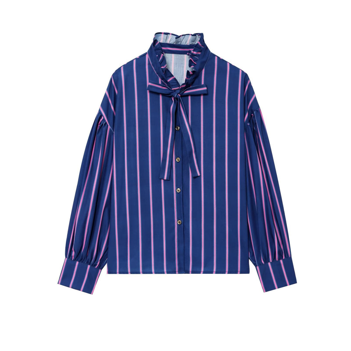 Women's Striped Long-Sleeve Blouse with Ruffled Collar