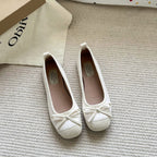 Women's Ballet Flats with Elegant Bow and High-Quality Glossy Finish