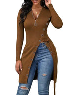 Women's Form-Fitting Wrap Shirt with Button Details and Deep V-Neck