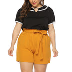 Women's Fashionable Top with Ruffle Sleeves and Elegant Shorts