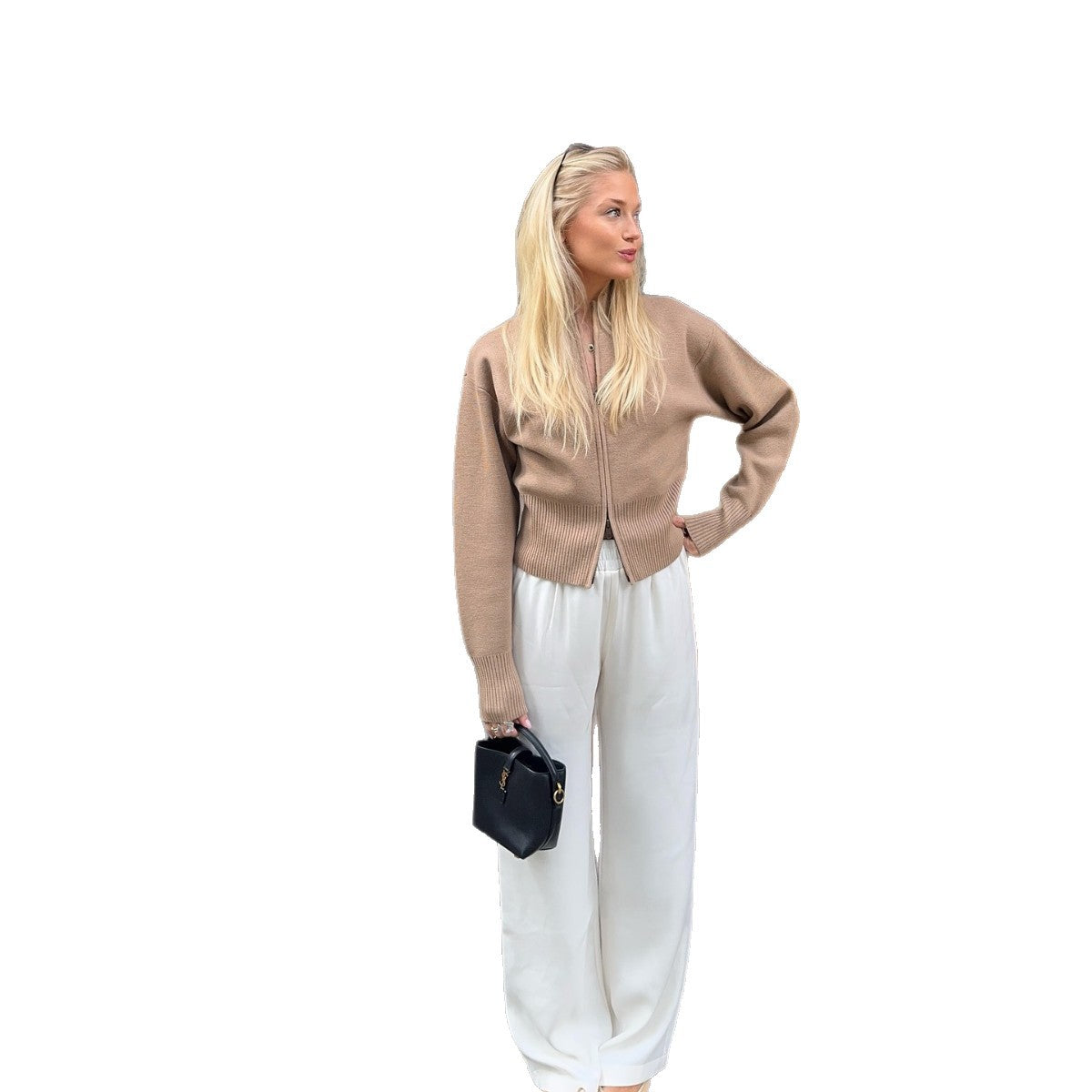 Elegant Knit Cardigan with Full-Length Zipper
