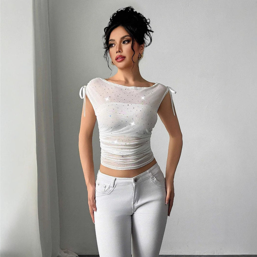 Women's Functional Shirt with Glitter Accents and Adjustable Straps