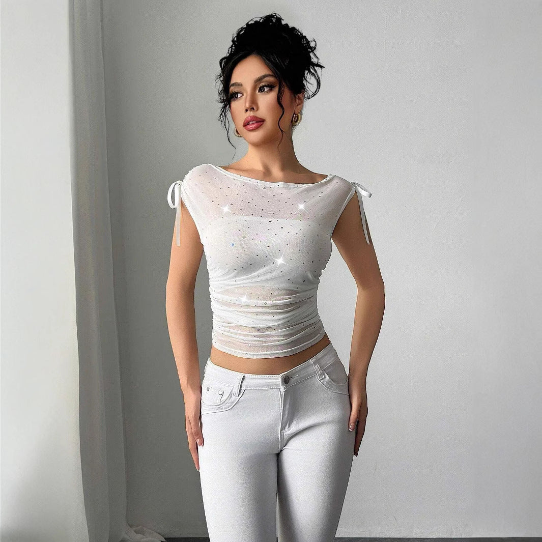 Women's Functional Shirt with Glitter Accents and Adjustable Straps