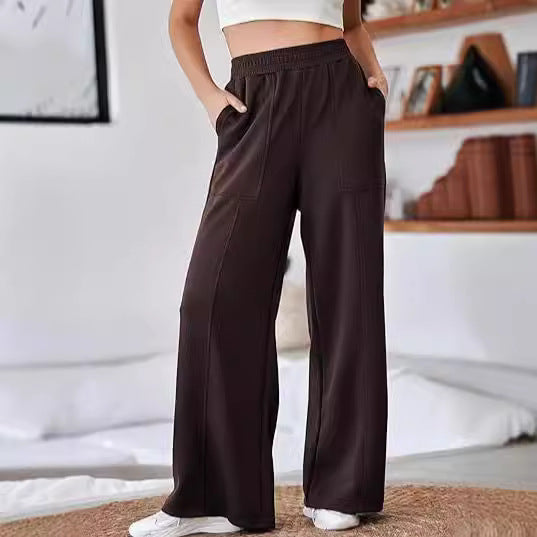 Women's Comfortable and Stylish Leisure Pants with Elastic Waistband and Pockets