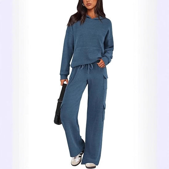 Women's Comfortable Lounge Set with Hood and Wide-Leg Pants