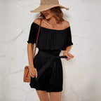 Women's Ruffled Jumpsuit with Adjustable Waist Belt