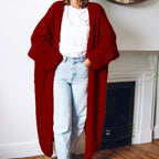 Women's Chunky Knit Coat with Voluminous Sleeves and Relaxed Fit