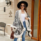 Women's Luxurious Poncho with Decorative Fleece Trim
