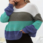 Women's Casual Sweater with Trendy Block Stripe Pattern