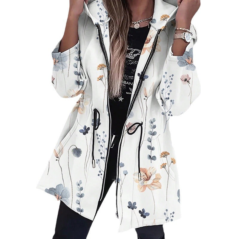 Fashionable Parka with Floral Accents and Adjustable Waist