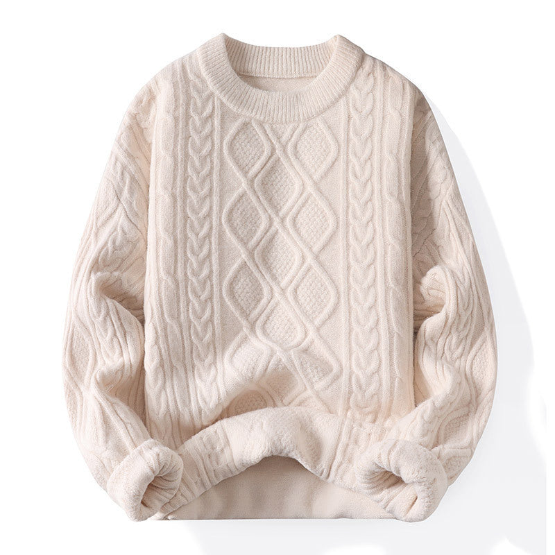 Women's Chunky Knit Sweater with Contemporary Cable Pattern and Classic Crew Neck