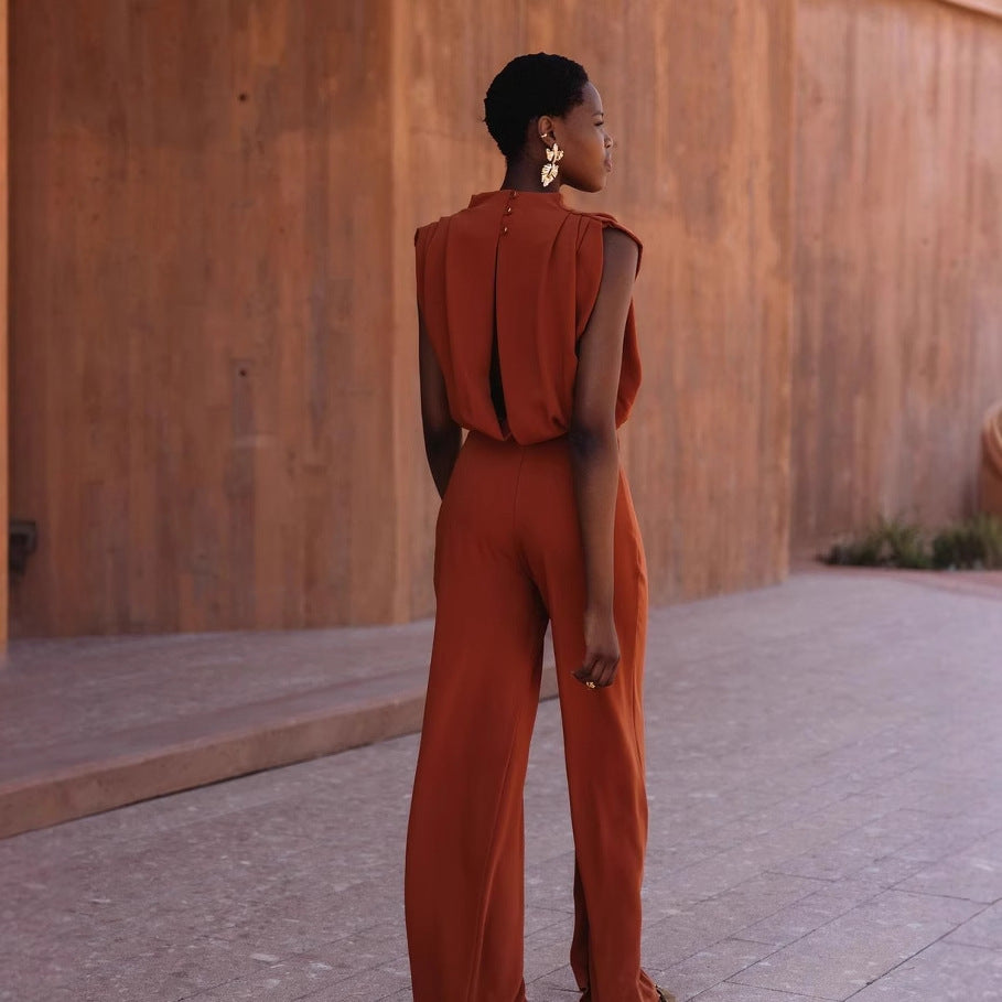 Elegant High-Neck Wide Leg Jumpsuit