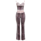 Women's Leopard Print Jumpsuit with Lace Straps