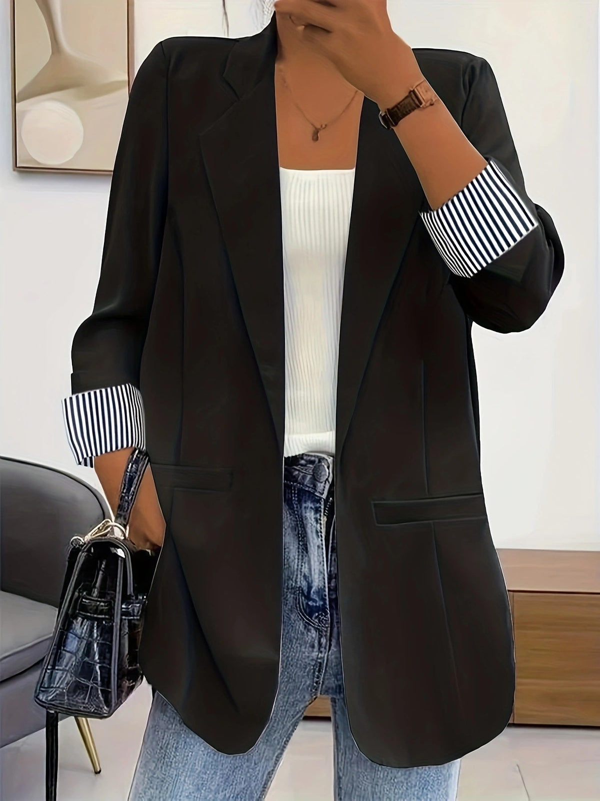 Women's Blazer Jacket with Modern Cut and Stripe Accents
