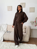 Women's wide Polo lounge set with elastic drawstring waistband and wide-leg jogging pants