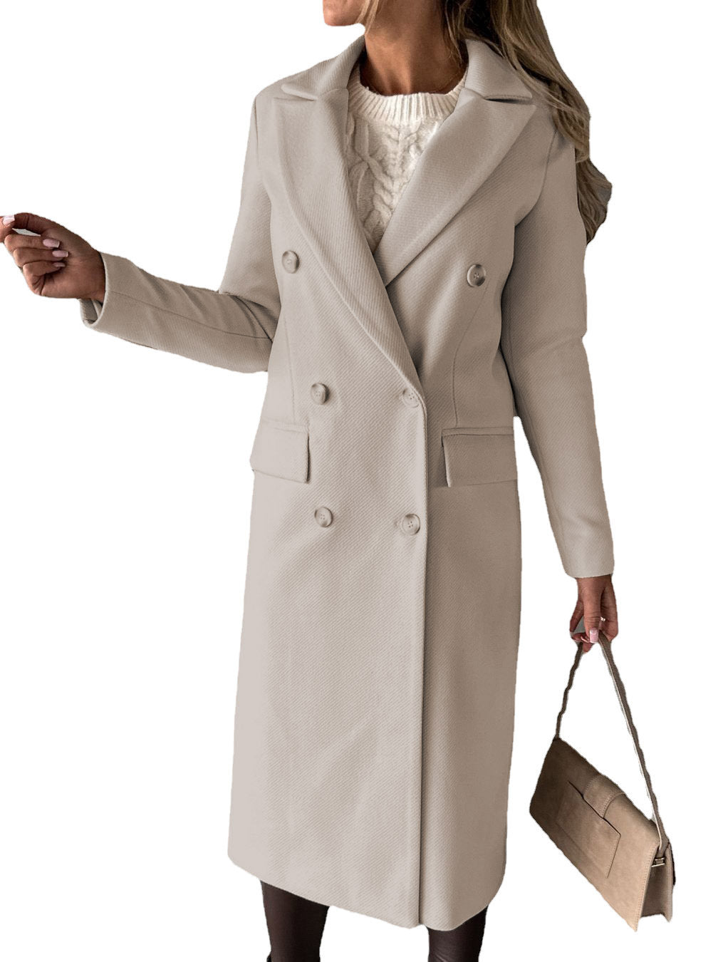 Elegant Double-Breasted Trench Coat with Pockets