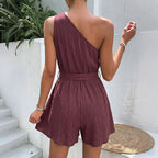 Women's One-Shoulder Jumpsuit with Fitted Belt and Flowing Cut