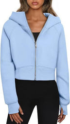 Women's Cropped Hoodie with Zipper and Elastic Hem