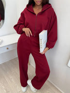 Women's Casual Lounge Set with Hoodie and Wide-Leg Pants