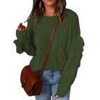 Women's Chunky Knit Sweater with Dropped Shoulders and Elastic Cuffs