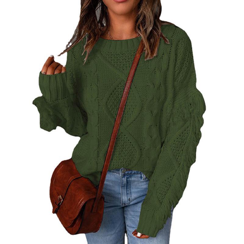 Women's Chunky Knit Sweater with Dropped Shoulders and Elastic Cuffs