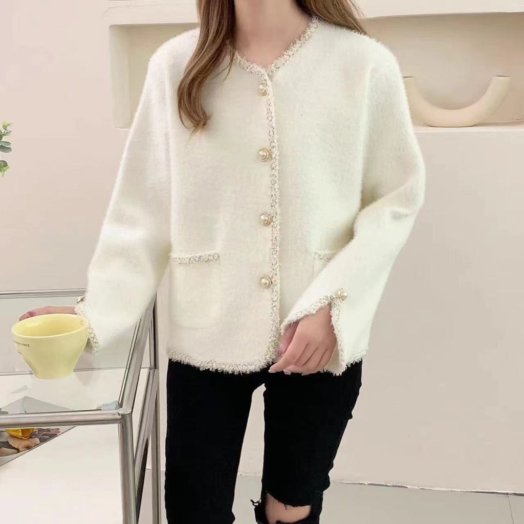 Women's Bouclé Jacket with Elegant Pearl Buttons
