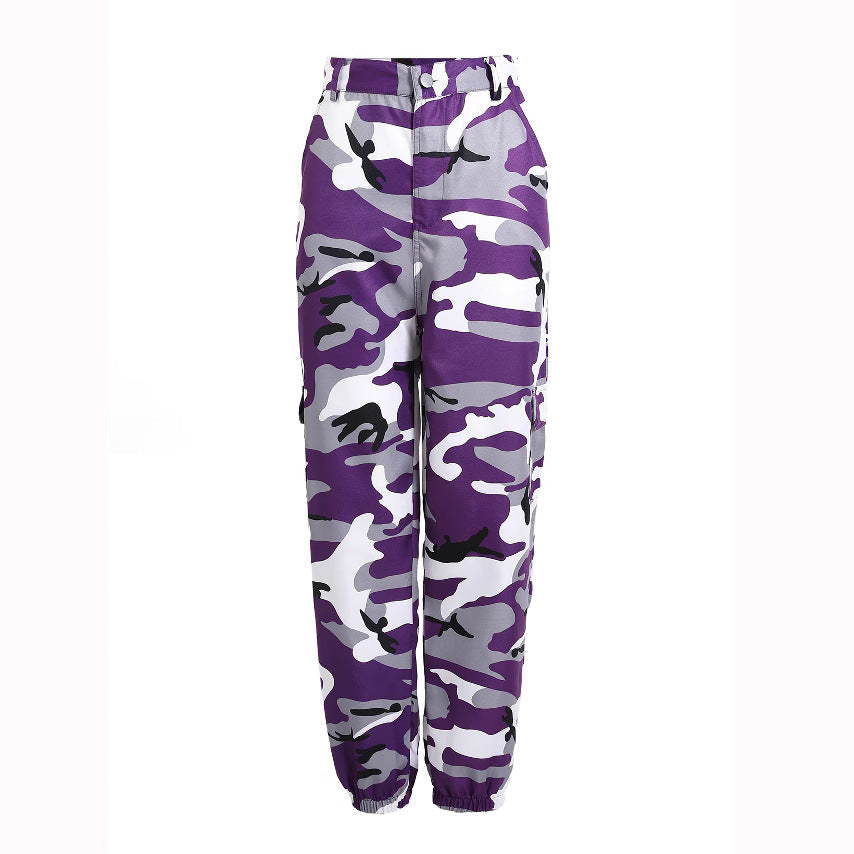 Women's Camouflage Cargo Pants with Elastic Waistband and Practical Pockets