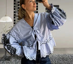 Blouse with Lace Detail and Relaxed Fit