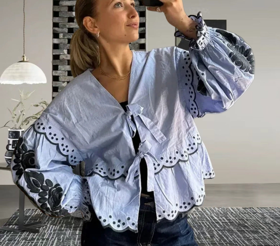 Blouse with Lace Detail and Relaxed Fit
