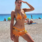 Women's Mesh Mini Skirt with Tassels