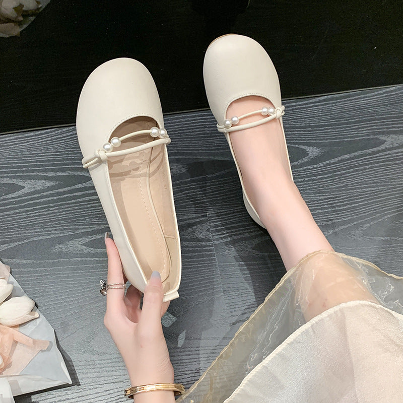 Women's Ballet Flats with Elegant Pearl Appliqué and Comfortable Footbed