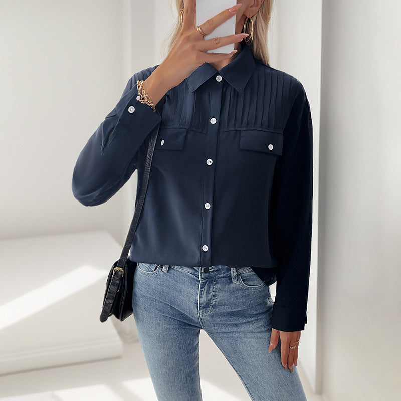 Women's Elegant Blouse with Decorative Pleat Structure