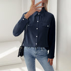 Women's Elegant Blouse with Decorative Pleat Structure