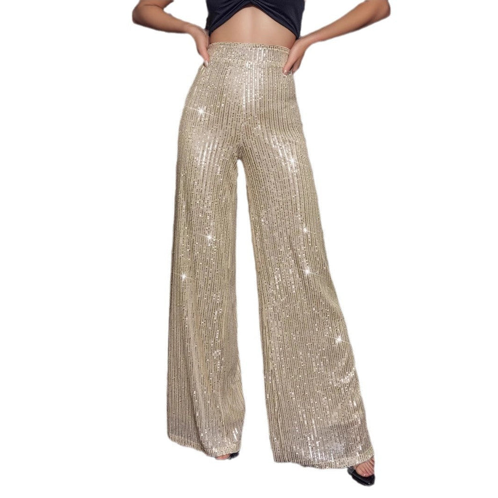 Women's Shiny Wide-Leg Pants in Festive Design