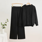 Women's Casual Knit Loungewear Set with Hood and Wide Legs