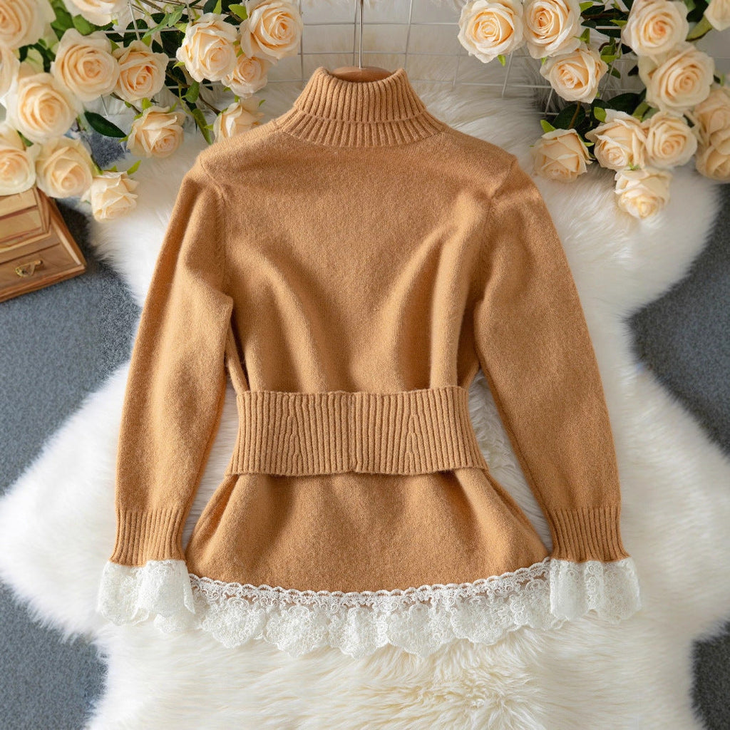 Elegant High-Neck Knit Sweater with Decorative Buttons