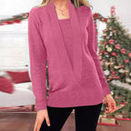 Women's Elegant V-Neck Sweater with Textured Design