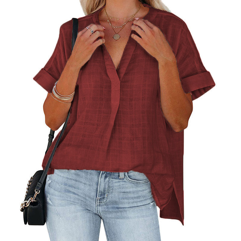 Women's Casual Blouse with Rolled Sleeves