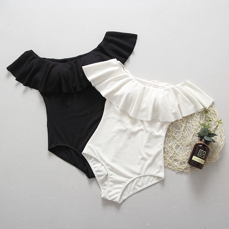 Women's Ruffled Swimsuit with Ribbed Texture