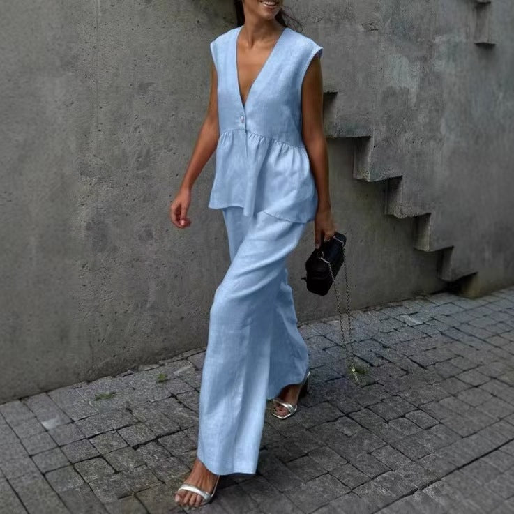 Women's Airy Two-Piece Linen Blend Set