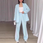 Women's Fashionable Blazer and Pants Set with Contrast Stripes