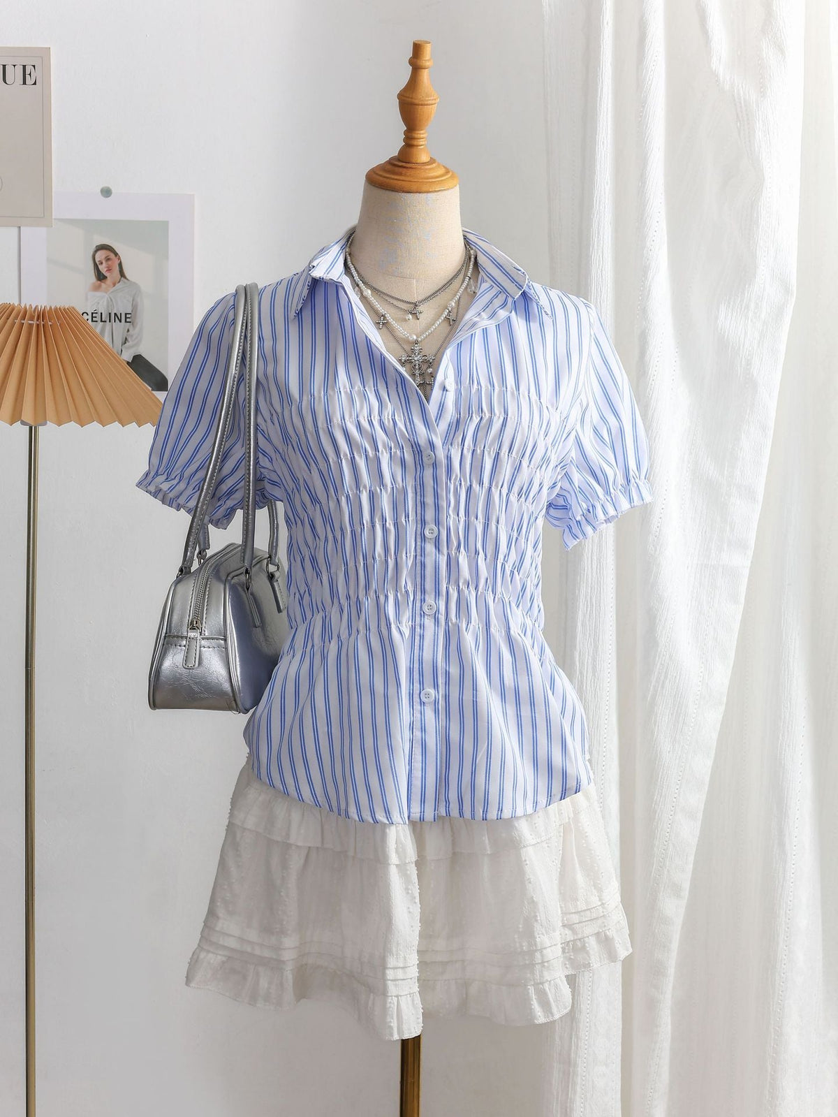 Women's Blouse with Tiered Ruffles and Fitted Cut