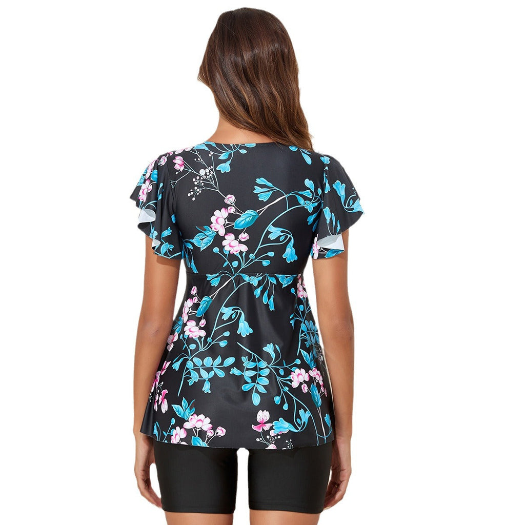 Women's Swim Shirt with Ruffles and Integrated Shorts
