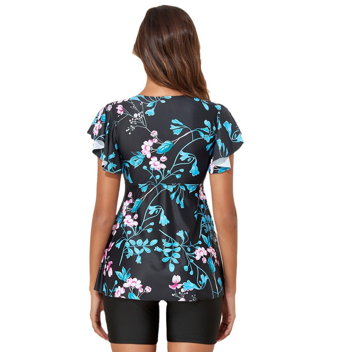 Women's Swim Shirt with Ruffles and Integrated Shorts