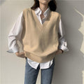 Women's Sleeveless Knit Vest with V-Neck and Ribbed Details